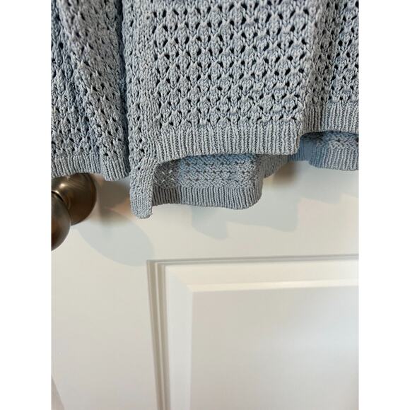J Jill Sweater Womens Small Crochet Open Knit 100% Cotton Tassels Light Blue - Picture 5 of 9